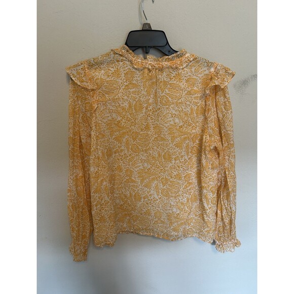 J.Crew Yellow Paisley Floral Lined Ruffle Sleeve V-Neck Blouse Size Medium - Picture 2 of 9